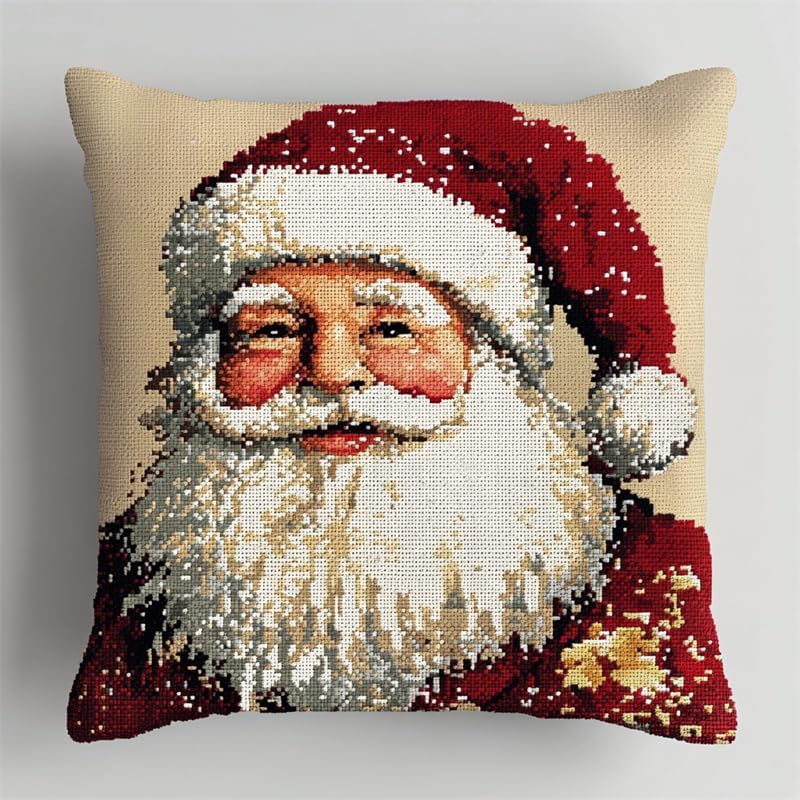 Walluminati Cross Stitch Pillow Cover Kit, Santa Claus,D DIY Stamped Cross Stitch Pillow Kits Embroidery Pillow Cases 11CT Cushion Cover Embroidery Kit Handmade Cushion Cover 18x18inch