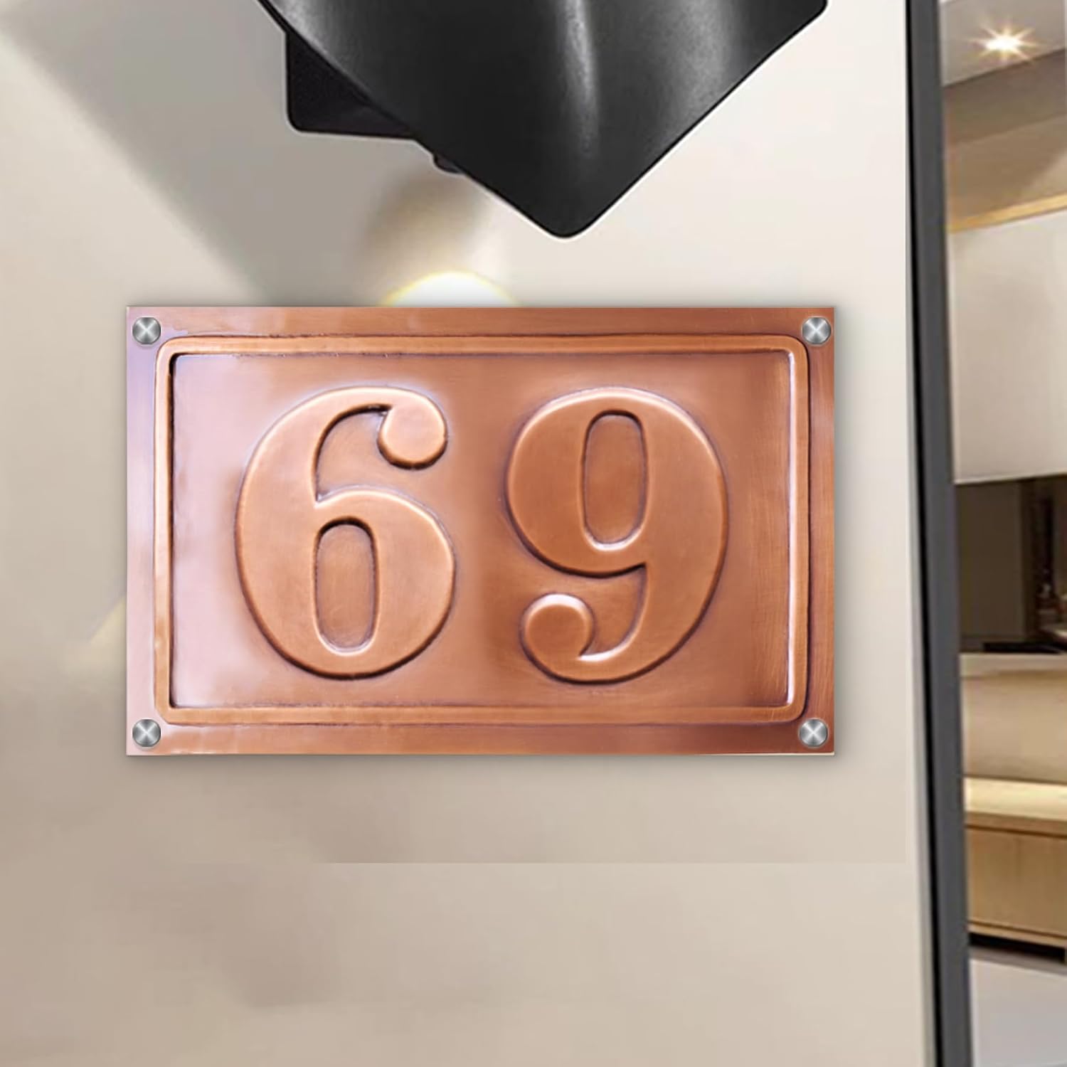 Personalized Vertical Address Plate,House Numbers Copper Sign for Outside,Custom Copper Metal Address Numbers for House Modern House Numbers,Street Name Address Sign,Great Housewarming Gifts Idea (Vertical address sign)
