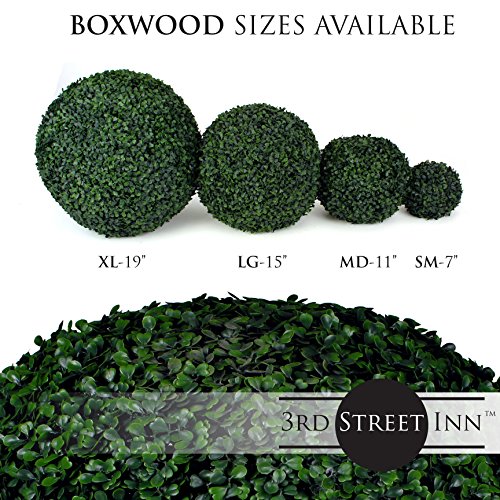 3Rd Street Inn Large Boxwood Topiary Ball - Artificial Plant Set - Indoor/Outdoor Wedding Party Decor - Faux Foliage Garden Sphere - Tree And Bush Substitute (15") #TOP3