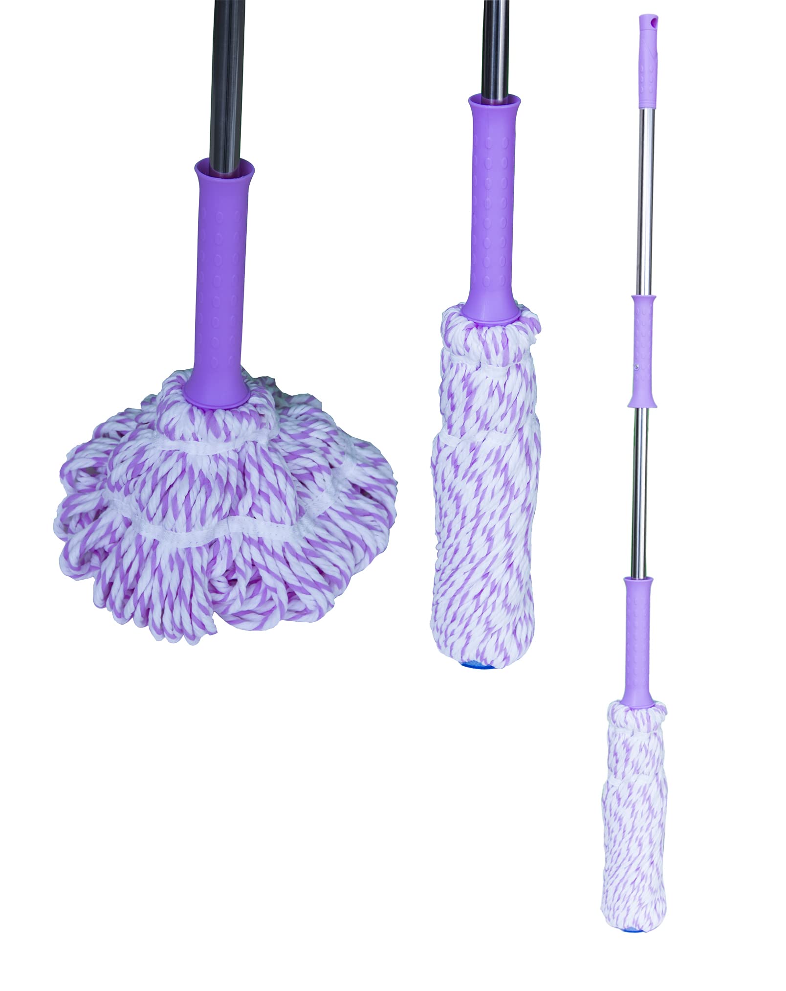 Cleano Mop With 2 REUsable Heads, Easy Wringing Twist Mop, With 130Cm Long Stinless Handle, Wet Mops For Floor Cleaning, Commercial Household Clean, White-Pink, Ci-2284