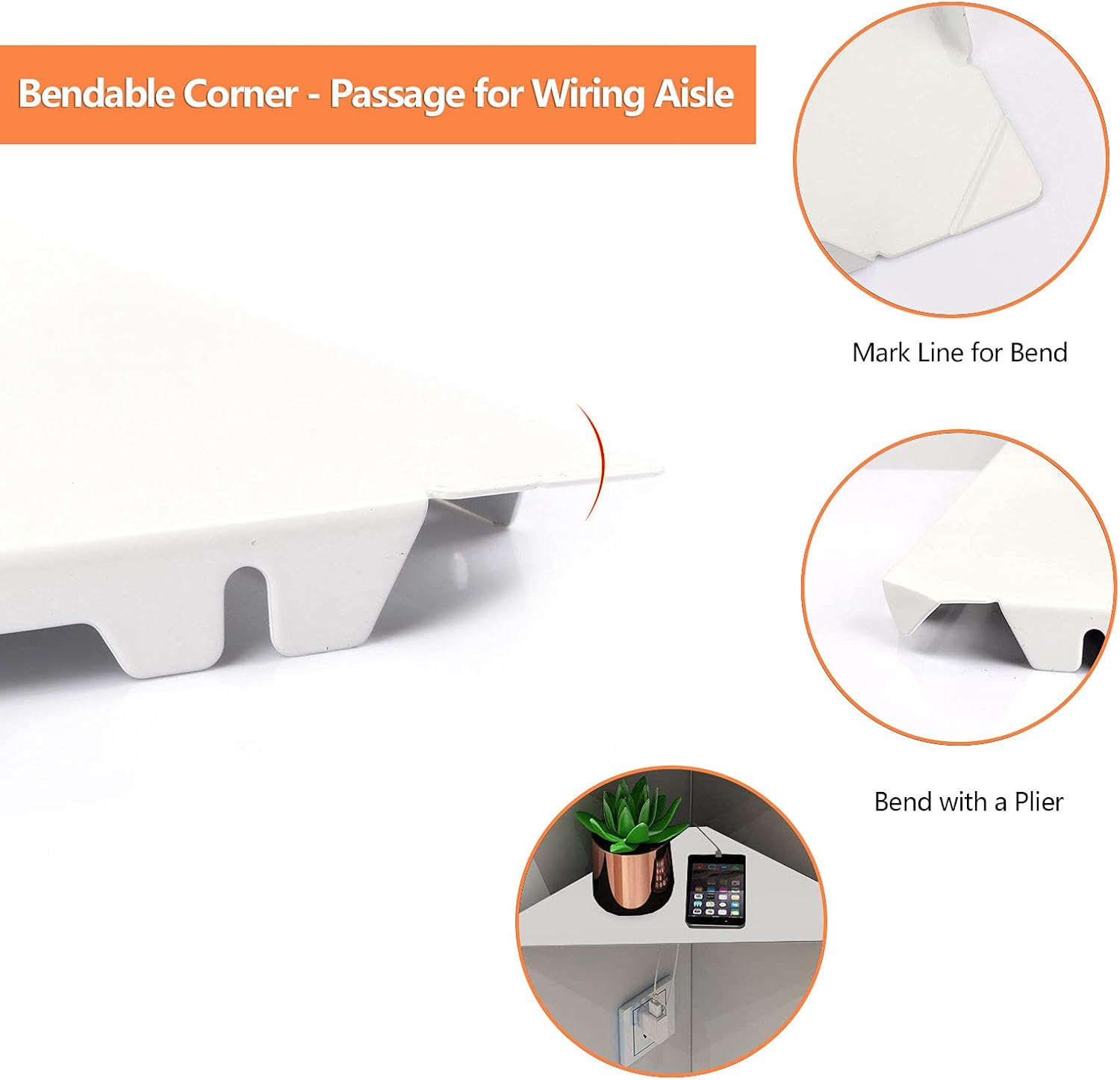 evron Corner Mounting Shelf,Easy to Install Wall Corner Shelf,Aluminum Material Shelves with Bendable Point,Set of 2 (White)