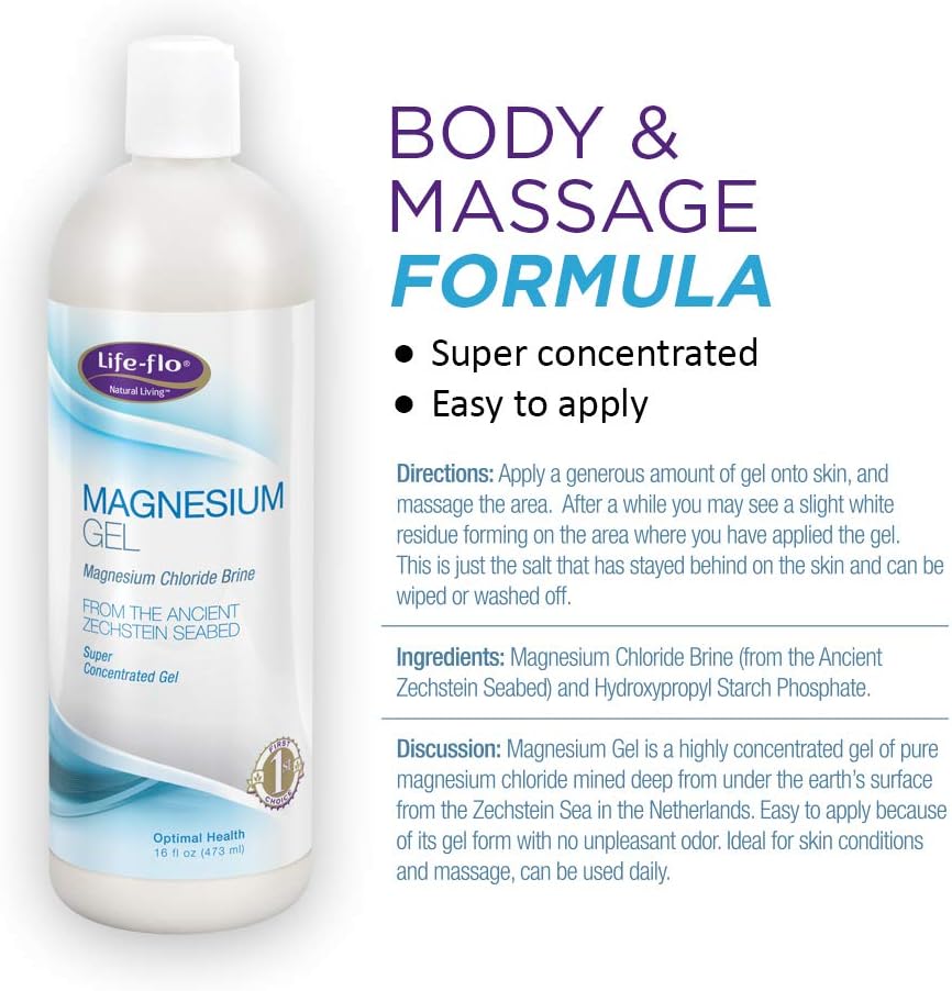 Life-flo Magnesium Body Gel | Pure Magnesium Chloride Soothes & Relaxes Muscles & Joints | Perfect for Massages | 16 oz