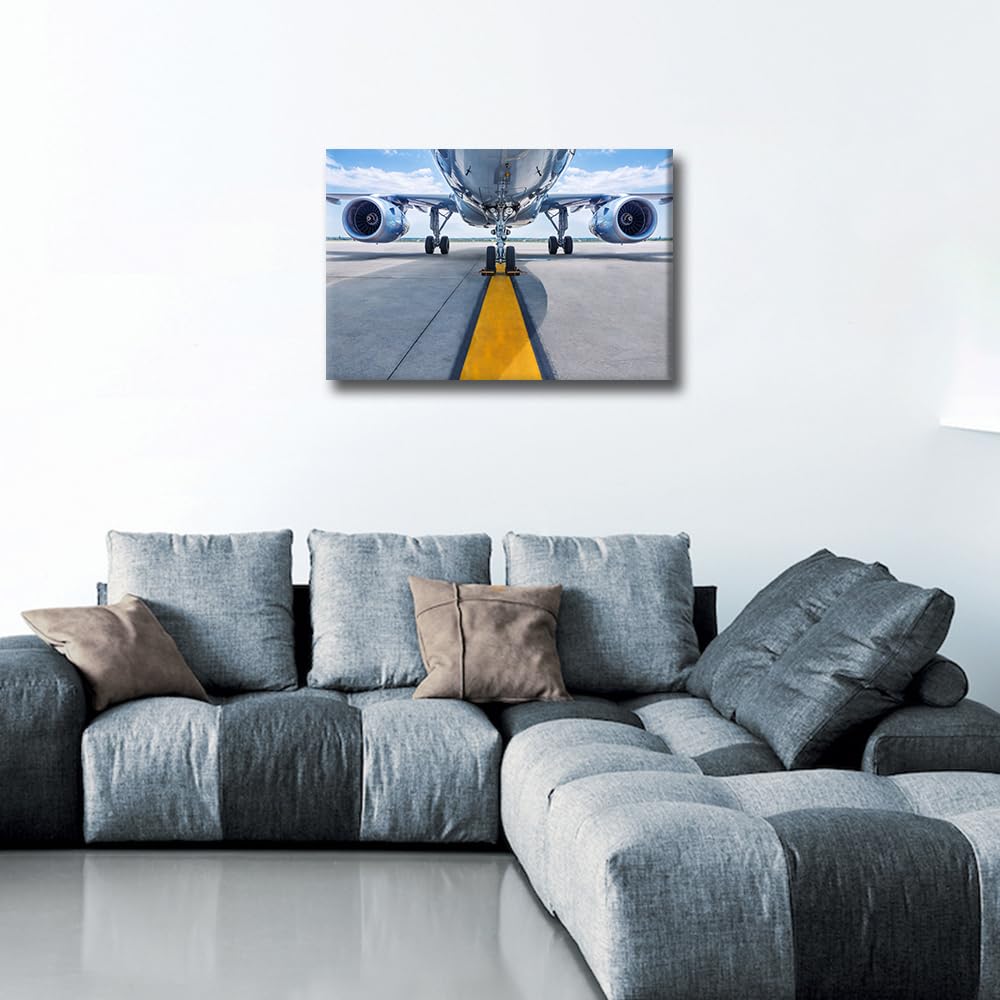 TISHIRON Aviation Canvas Art Wall Decor Airplane Turbine Bedroom Wall Art Pictures for Living Room Aircraft Twin Engine Wall Painting Modern Wall Art Stretched and Framed Ready to Hang 18x12in - Image 4