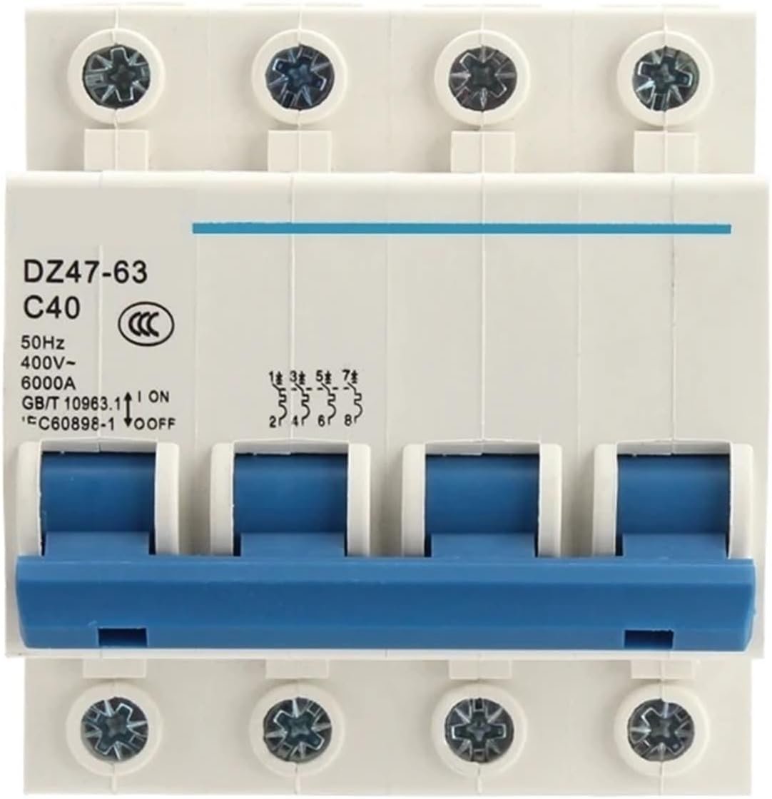 DZ47-63 4 Pole 6A/10A/16A/20A/25A/32A/40A/50A/63A 400V C Type Mini Circuit Breaker MCB 35mm Din Rail Mount Breaking Capacity 6KA(10A)