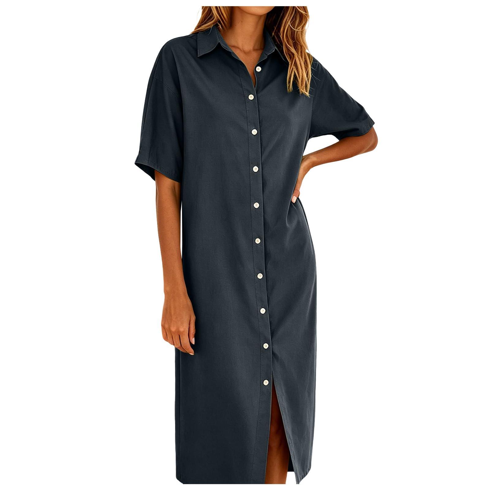 Vestido Camisero Informal de Manga Larga para Mujer, Vestidos Verano Mujer Manga Corta Verano Mujer Vestidos