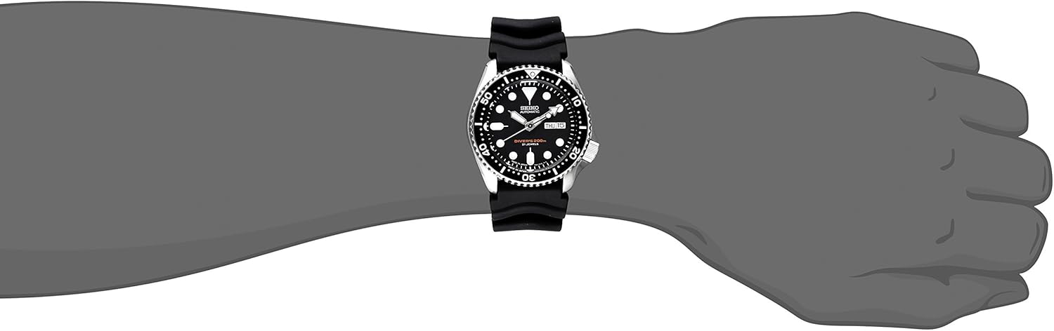 Vista 6 de Seiko SKX007J1 reloj automático sumergible de hule negro japonés automático análogo