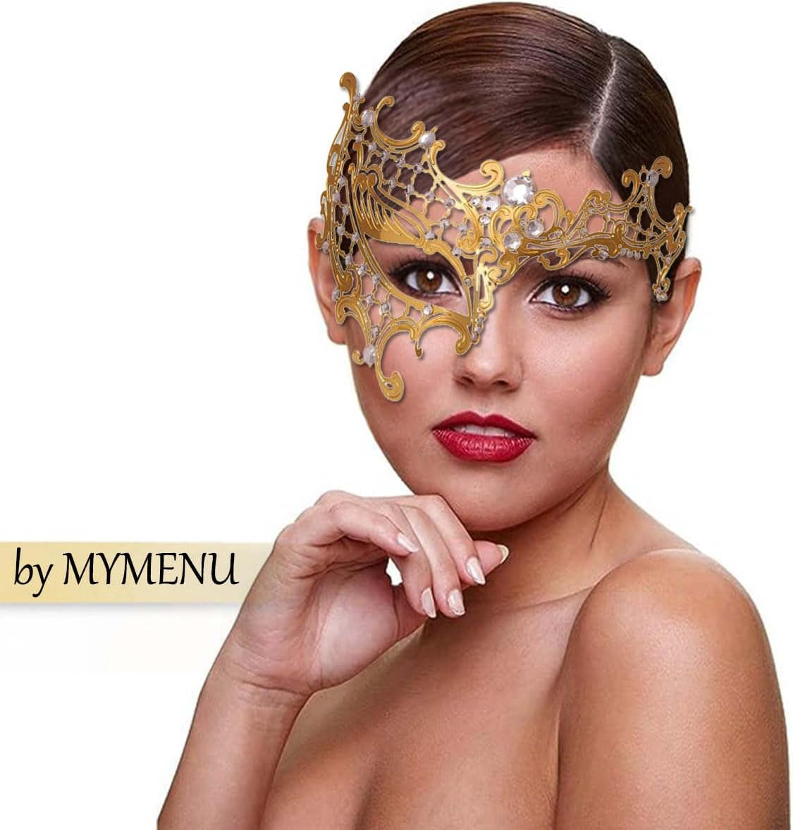 MYMENU Masquerade Mask for Women Shiny Rhinestone Metal Mask Venetian Mask for Party Prom Ball - Image 2