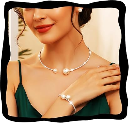 GORAIS Pearl Necklace Bridal Wedding Jewelry Set for Women