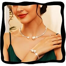 GORAIS Pearl Necklace Bridal Wedding Jewelry Set for Women | Pearl Choker Silver Prom Costume Jewelry Sets for Brides