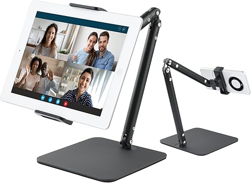 UTEBIT Soporte para tableta para iPad, soporte de tablet de 9.5 a 16.5 pulgadas de altura ajustable para soporte de escritorio de 22 libras, brazo