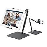 UTEBIT Tablet Stand Holder for iPad, 9.5''-16.5''Height Adjustable Tablet iPad Stand for Desk Support 22LBS, 360°Rotating Arm Portable Monitor Holder Mount for 4''-13''All iPad, iphone 17 16pro, Black