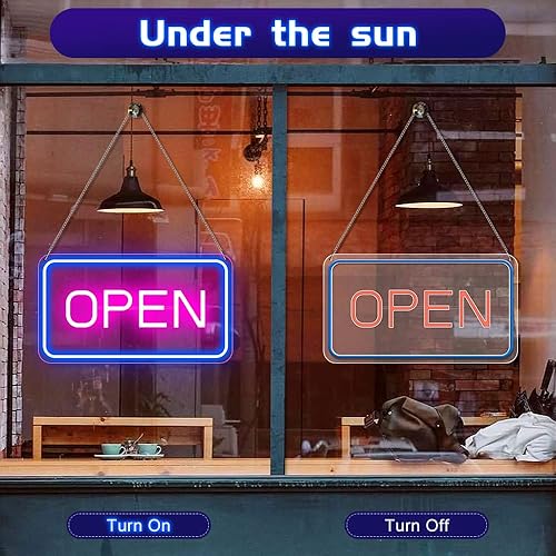 Miniatura 5 de Letreros LED abiertos para negocios, 16 x 9 pulgadas, letrero de neón abierto, letrero de luz blanca cálida de alto brillo con cadena, para pequeñas