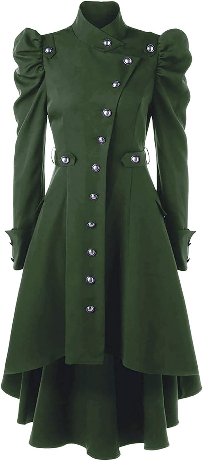 Womens Vintage Steampunk Long Coat Gothic Overcoat Ladies Retro Jacket Tan Windbreaker : Clothing, Shoes & Jewelry