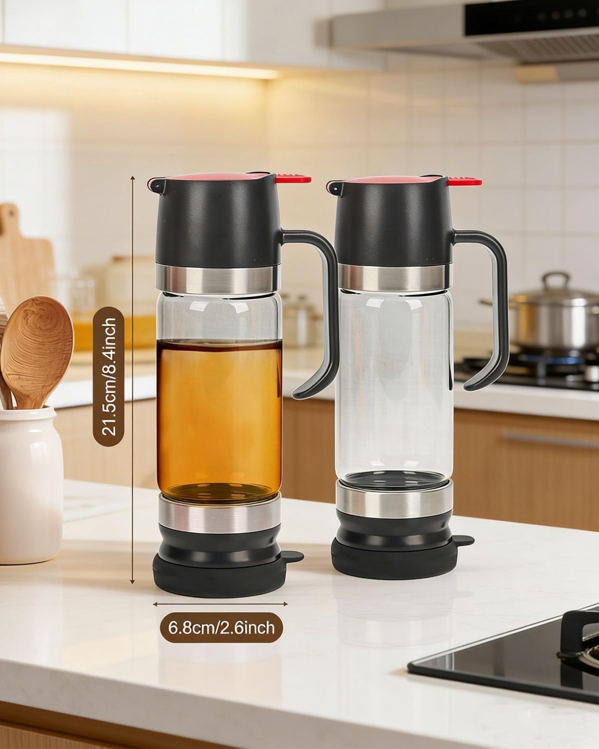 Honey Dispenser No Drip 2026 Upgraded Glass Honey Pot Jar with Stand Handle & Silicone Base 12oz Mess Free Maple Syrup Container Pump Dipper One Press Lever Spout Kitchen Tool for Pancake