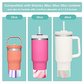 Upgrade 2PCS Protective Silicone Boot Bumper for Stanley Quencher Adventure 40oz 30oz IceFlow 20oz 30oz Tumbler, Water Bottle Bottom Sleeve Cover Accessories for Stanley Mug Cup(Light Cyan+Pink)