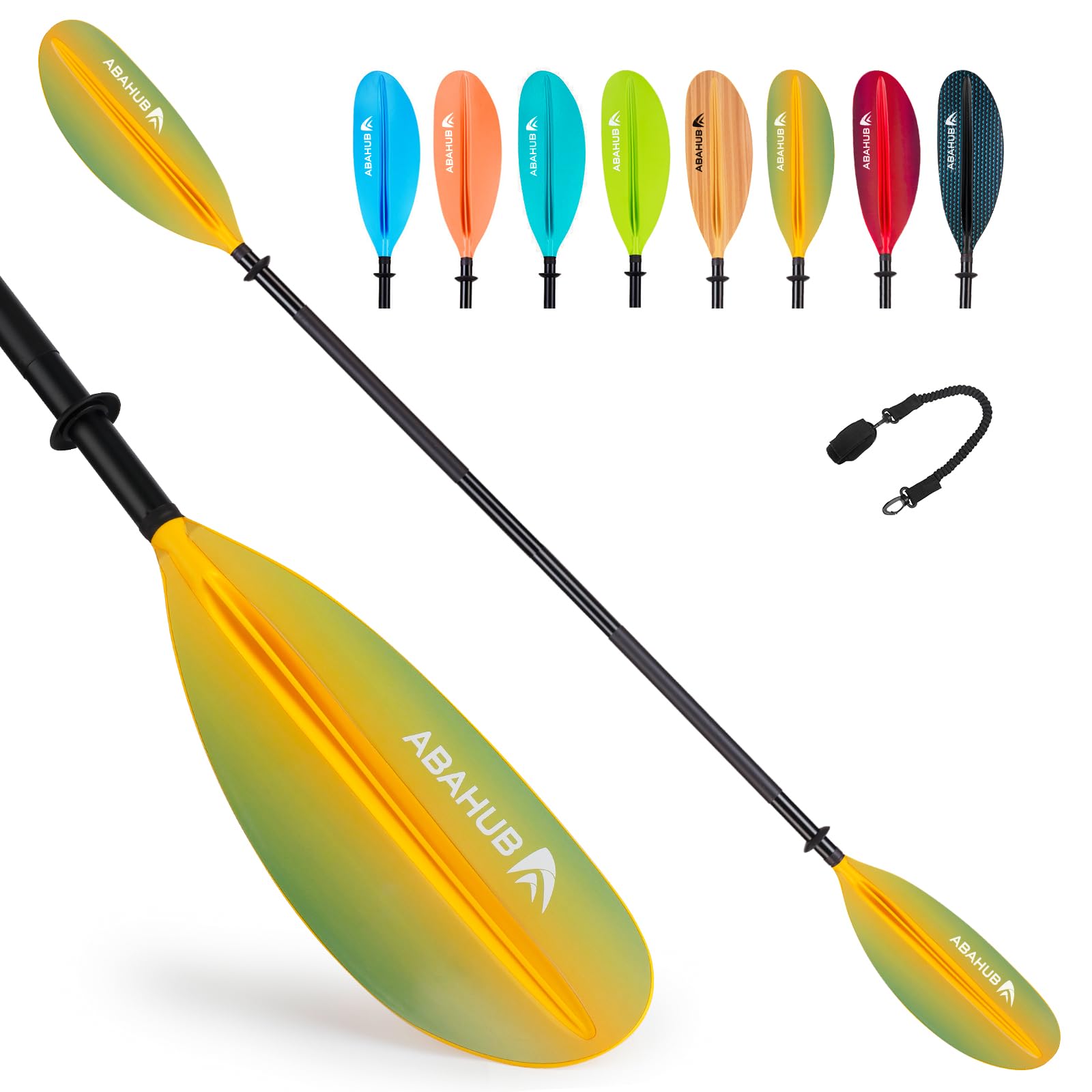 Abahub 218/230/241cm Pagaie Kayak Rame Double Paddle Aluminium avec Paddleline pour Kayak Aviron Bateau Canoë,Tige en Alliage d’Aluminium, Lames en Plastique Noir/Blanc/Rouge/Bleu/Vert/Orange/Jaune