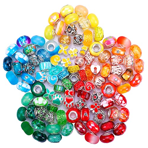 European Large Hole Spacer Charm Beads for DIY Bracelet Jewelry Making, Multicolor, Rhinestone, Resin, Assorted Styles (120, Mixed3)
