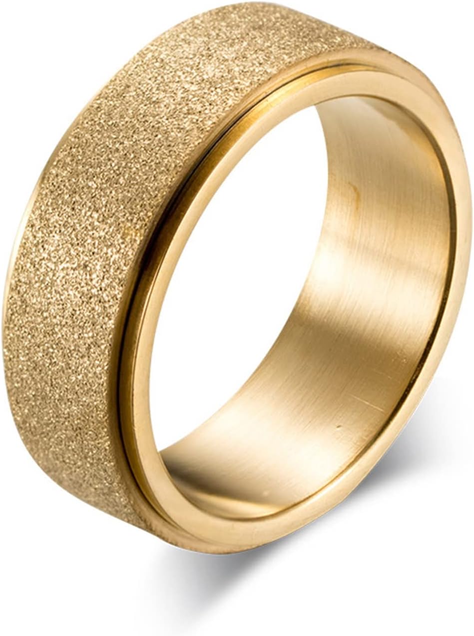 Gualiy Stainless Steel Promise Rings, Mens Ring Engagement Frosted Fidget Bands Ring Size L 1/2-X 1/2