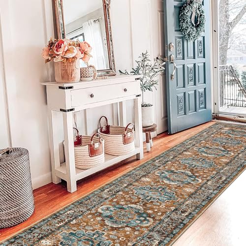 Pauwer Boho Hallway Runner Rug 2x10 Washable Entryway Area Rugs Non Slip Farmhouse Vintage Floor Mat Carpet Runner for Hallways Laundry Room Kitchen Bathroom Bedroom