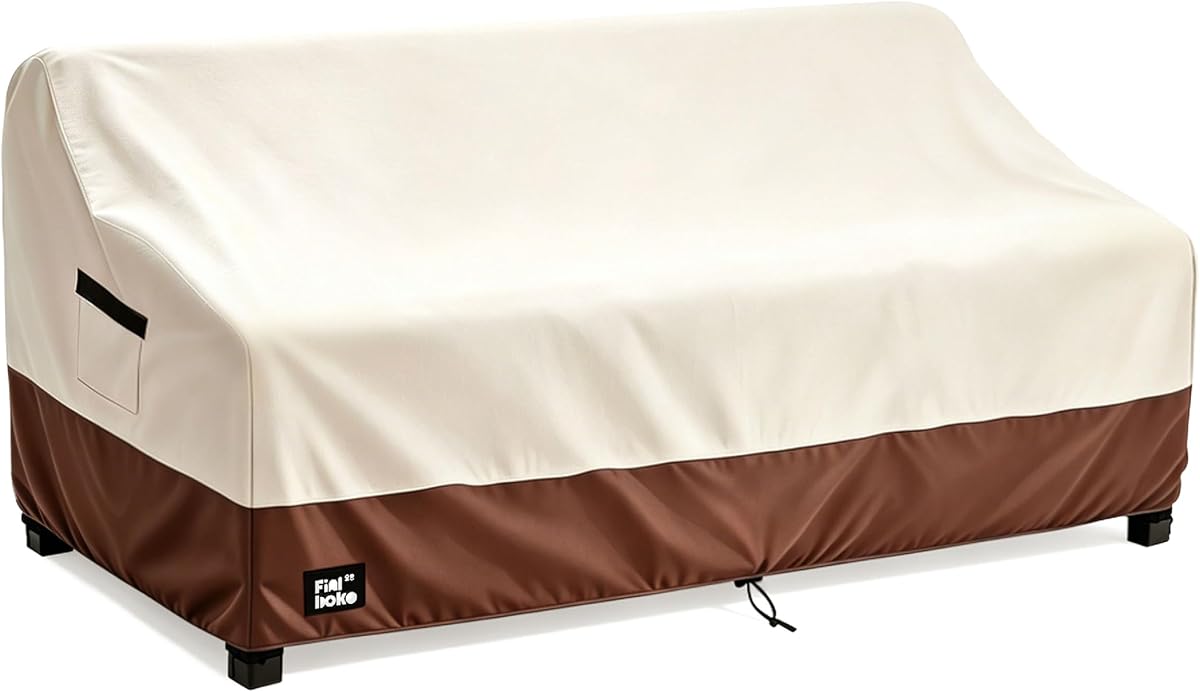 3-Seater Outdoor Sofa Cover, 76Wx32Dx31H inches Outdoor Furniture Covers Waterproof,100% Waterproof Heavy Duty Patio Furniture Covers,Beige&Brown Modern Style Outdoor Couch Cover