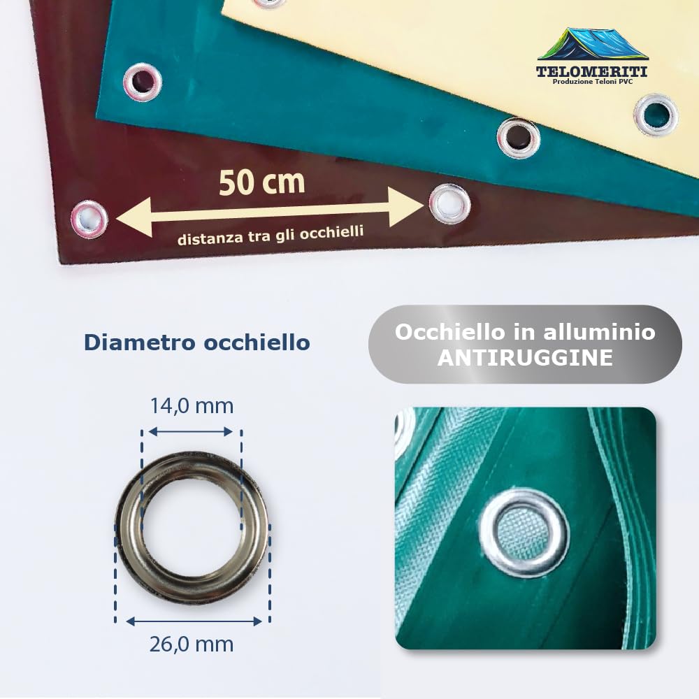 Telomeriti Telone in PVC 650g/m², con Occhielli in Alluminio, Rinforzato, per Camion, Impermeabile, Copritutto da Esterno, Vari Colori, Made in Italy (Verde Scuro, 2,5X2 Metri (5 MQ))