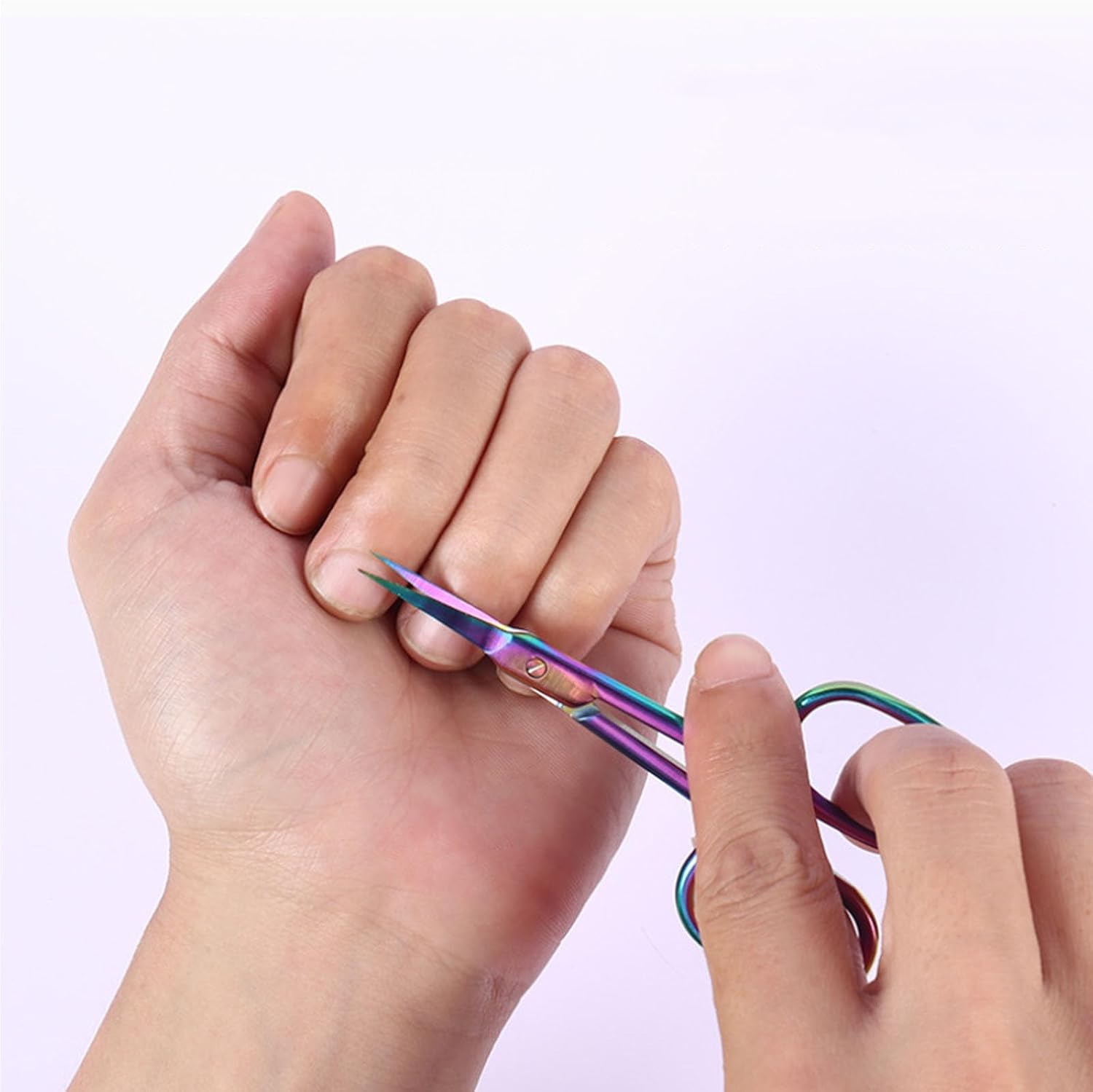 Cuticle Scissors - Curved Stainless Steel Cuticle Nipper & Trimmer for Nail Care, Ultra Sharp Precision Blades with Ergonomic Handle, Manicure Pedicure Tools - Rainbow
