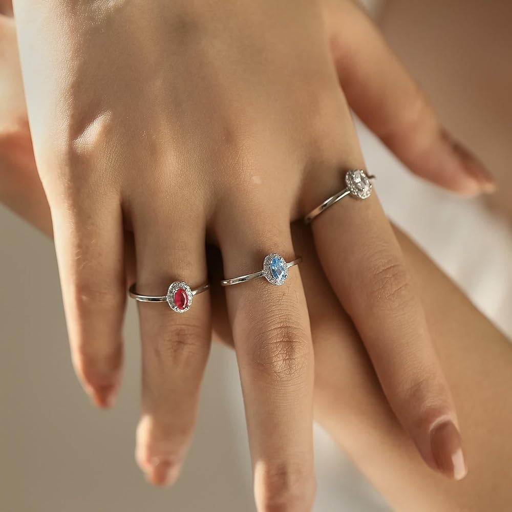 Amazon | Dsnyu Lab 人工ルビーリング、女性用結婚指輪9K/14Kホワイト