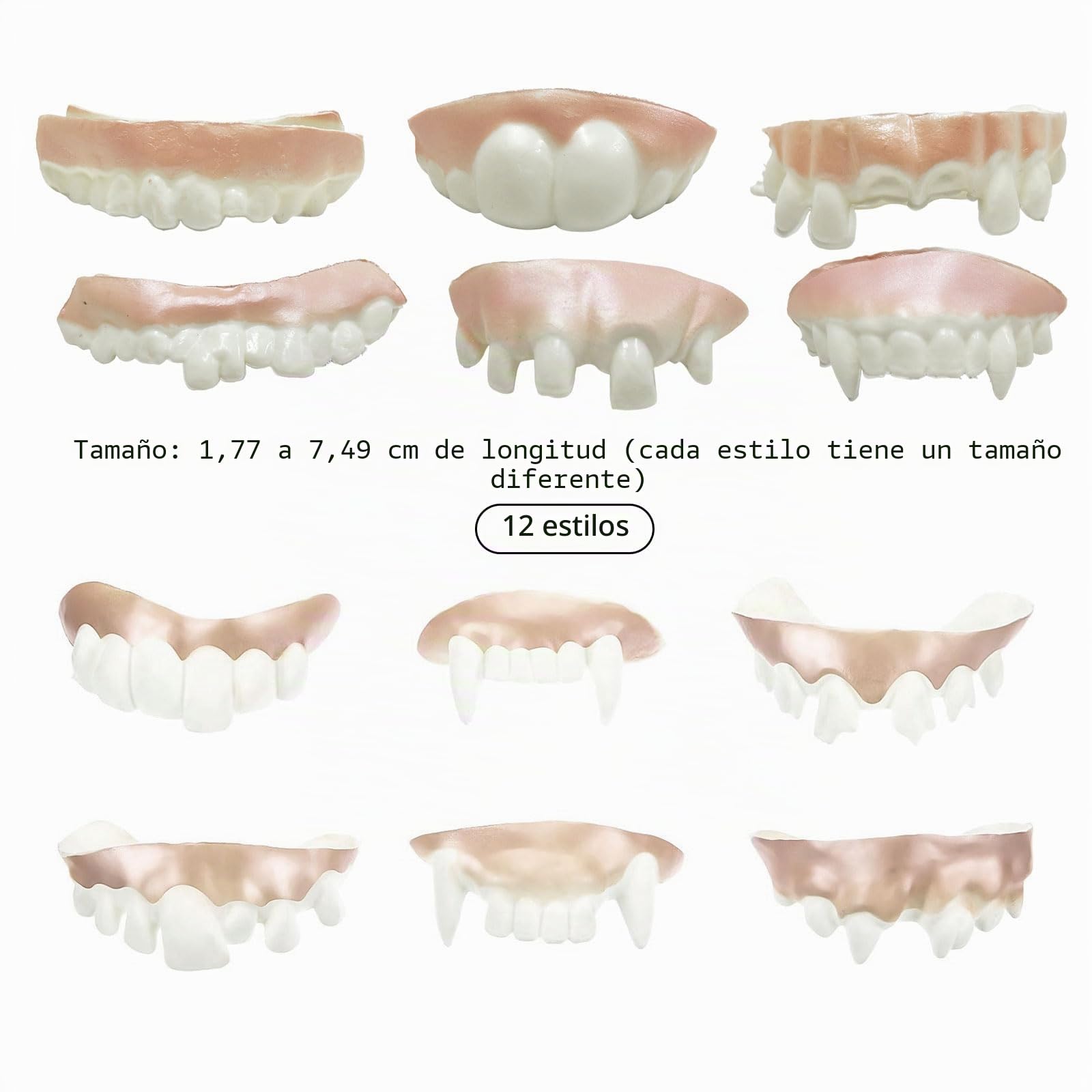 BBTO 6 Piezas De Dientes De Vampiro Halloween, Falsos Dientes De Goma Con Estilos Aleatorios, Divertidos Accesorios Para Disfraces Y Fiestas De Mascarada