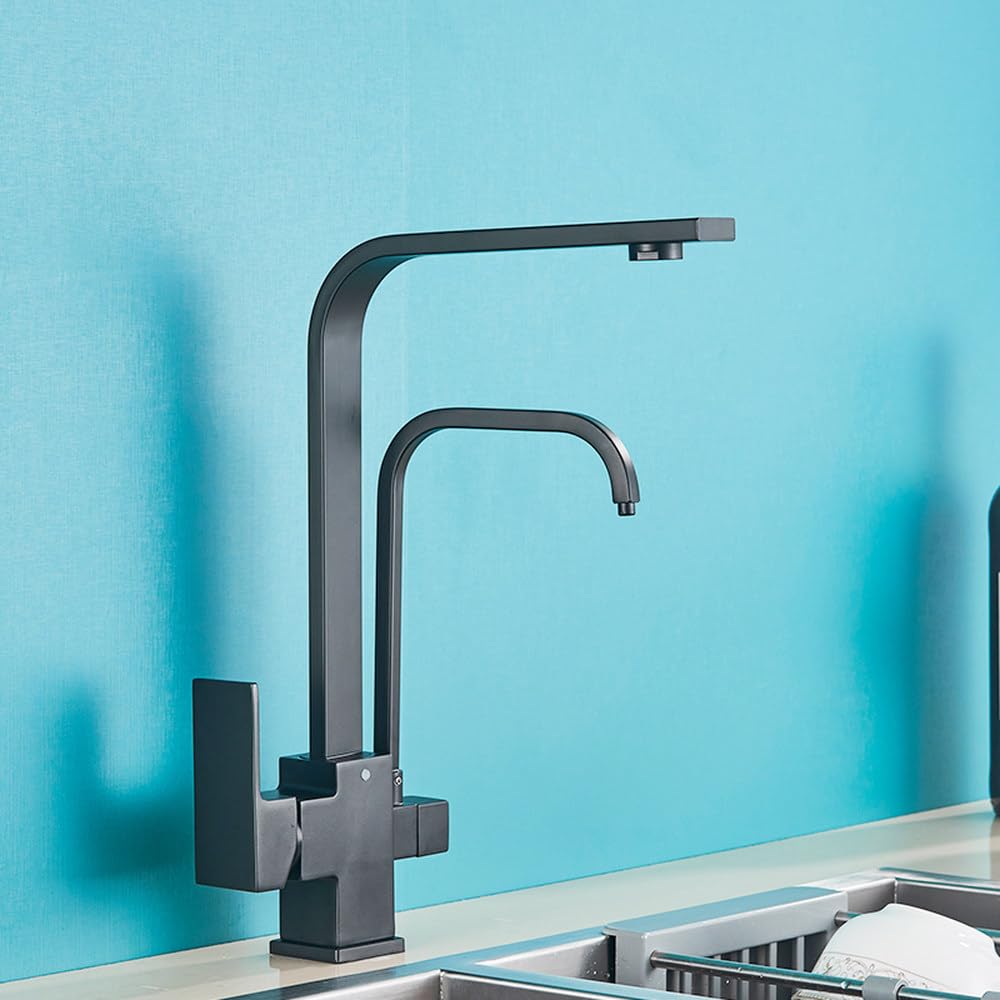 Robinet de cuisine à eau pure mélangeur 3 voies noir mat B filtrant