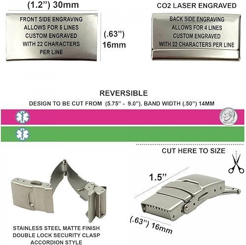 Miniatura 3 de Pulseras de alerta médica, banda de alerta de silicona reversible delgada para mujeres y hombres, grabada con láser personalizable con tarjeta