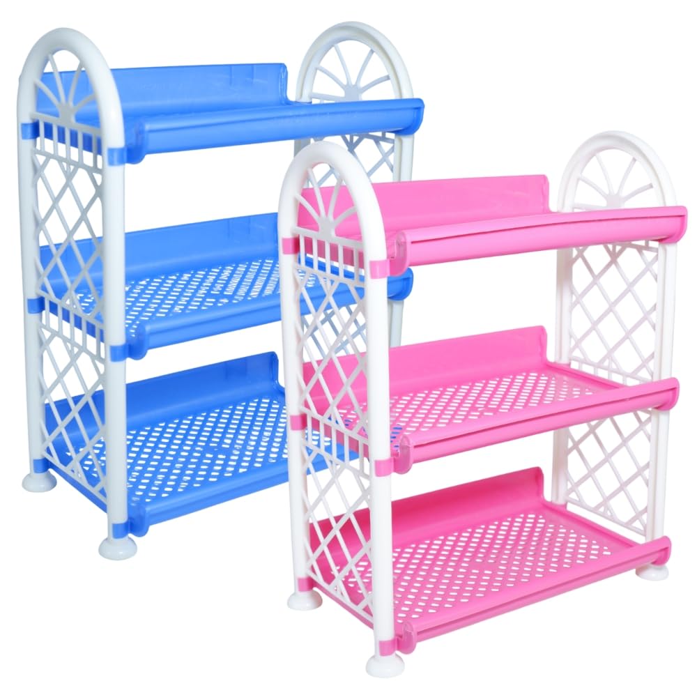 Simply Home Rexo 3 Tier Plastic Multipurpose Storage Organizer-Easy to Fit, Wall Hanging Durable & Lightweight Rack for Kitchen, Bathroom,Kids & Office - Space-Saving Rack| Set of 2 | Pink Blue-image-30