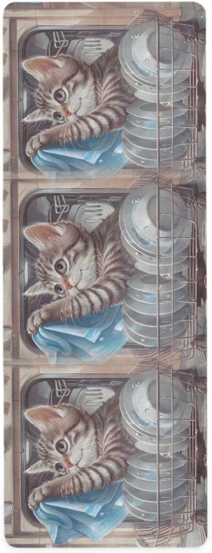 ALAZA Kitten Dishwasher Yoga Mat Non Slip Fitness Exercise Mat, Workout Mat for Yoga, Pilates and Floor Exercises