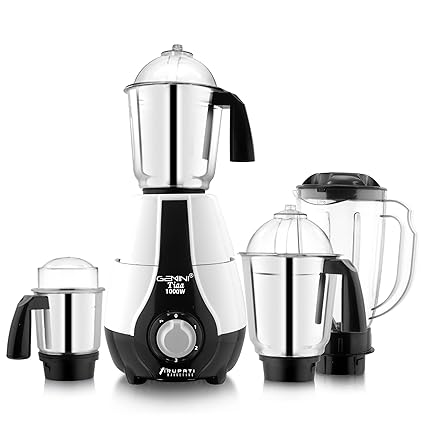 Gemini New Impression Model TIAA 1000-Watt Mixer Grinder with 100% Copper Motor with 3 Heavy Aluminium base Stainless Steel Jars and 1 ABS Juicer Jar(Dry Jar, Chutney Jar, Liquid, Juicer Jar) White-Black