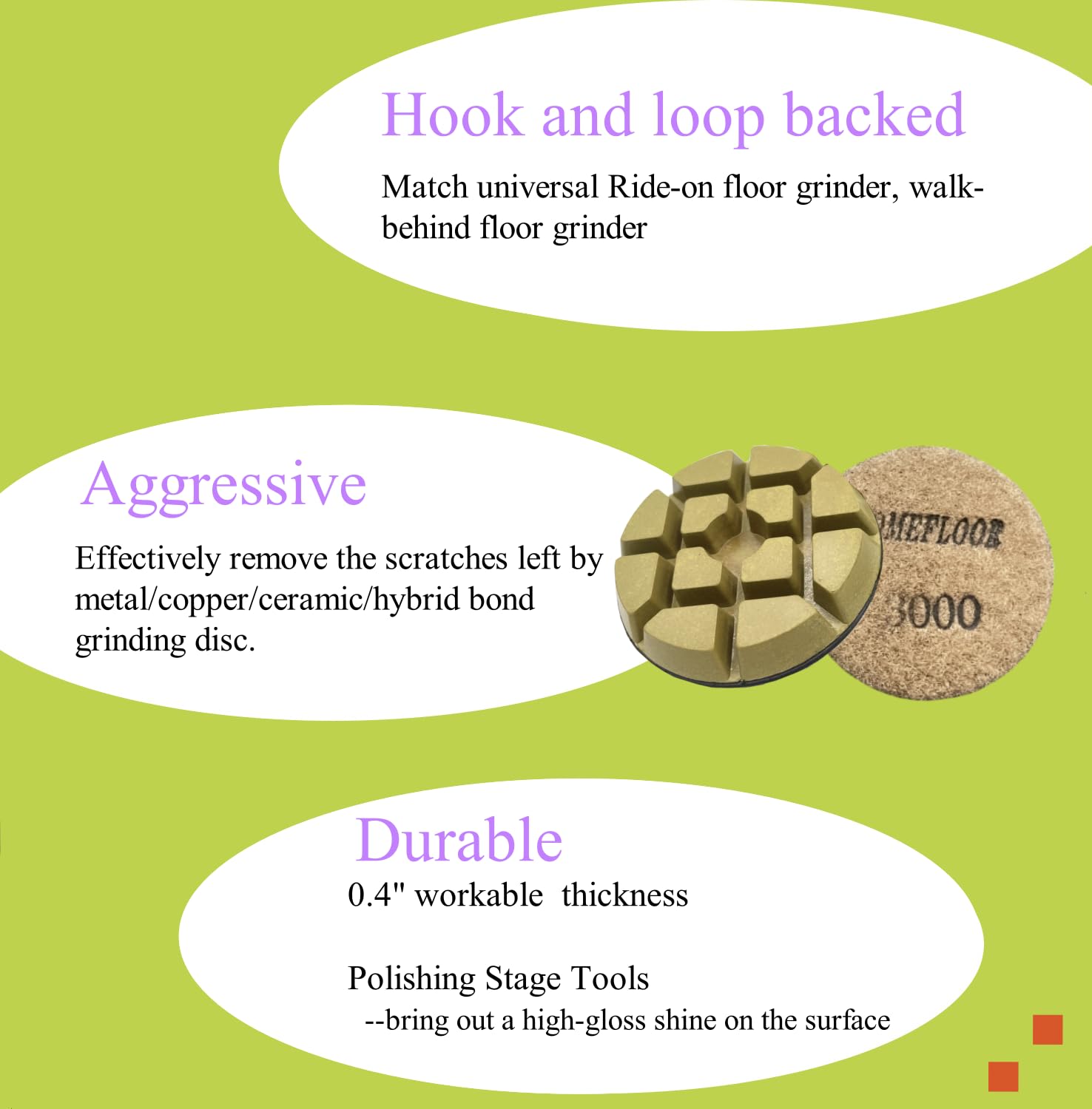 Concrete Floor Polishing Pucks Diamond Resin Disc for Terrazzo, Marble, Granite Floor, 3 Inch Hook and Loop Polishing Pad,3000# 3PCS