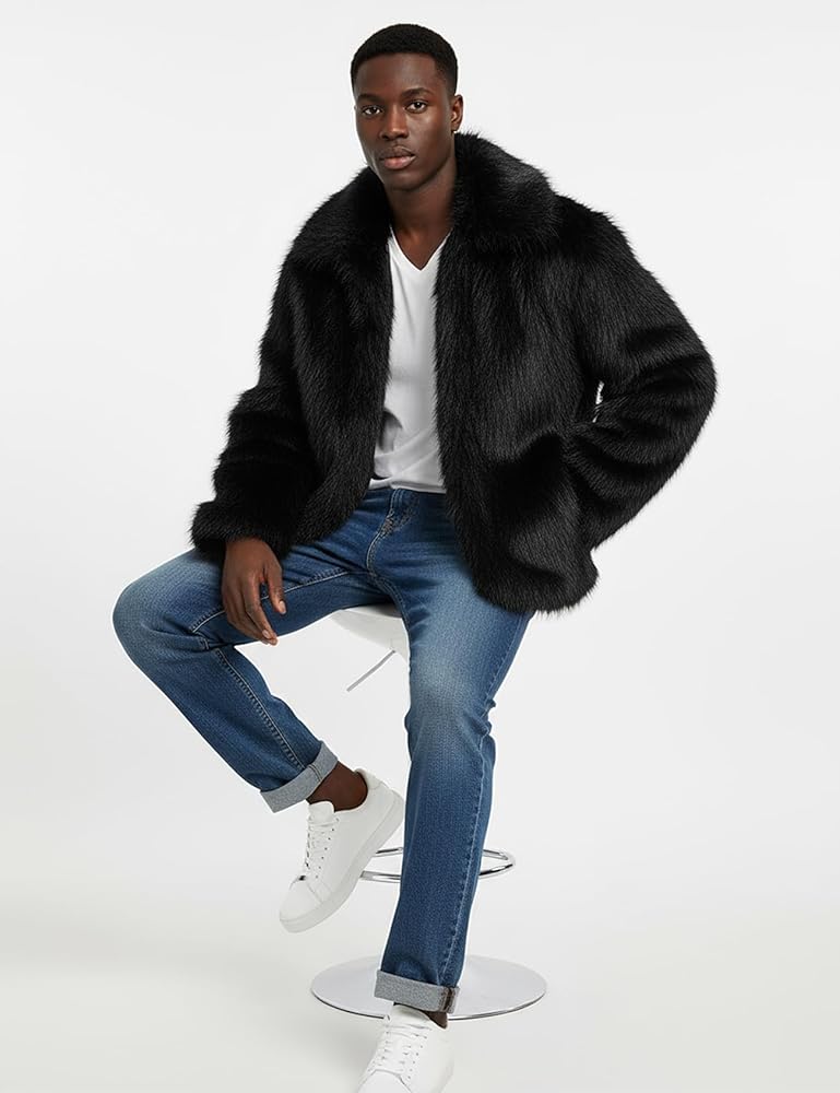 Amazon.com: Gihuo Men's Faux Fur Coat Plush Warm Winter Furry