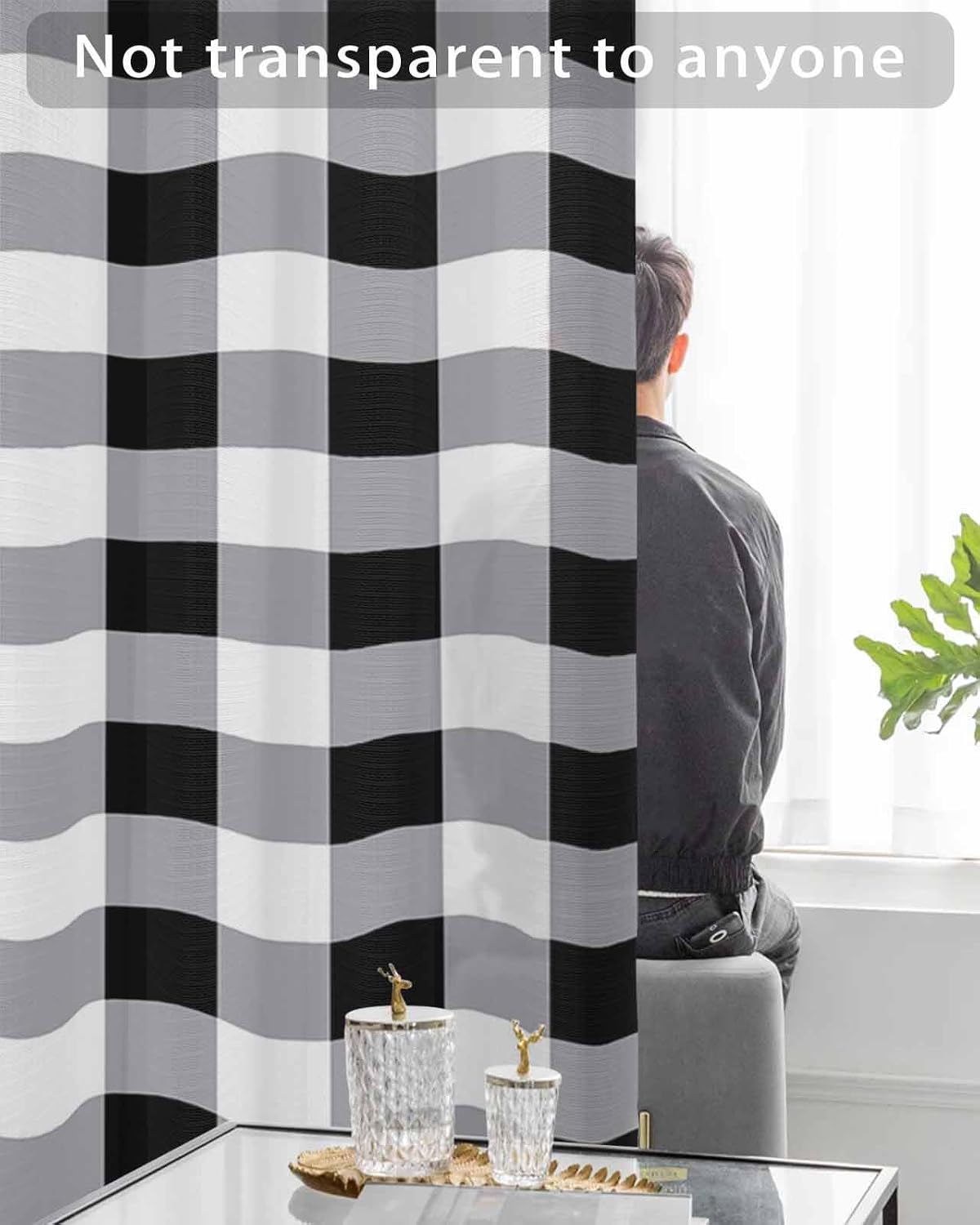 Outdoor Curtains for Patio Buffalo Check Indoor/Outdoor Curtain Weather Resistant Black White Plaid Grommet Drapes Sun Blocking Privacy Curtain for Porch Gazebo Pergolas Balcony Deck 1 Panel 54x84