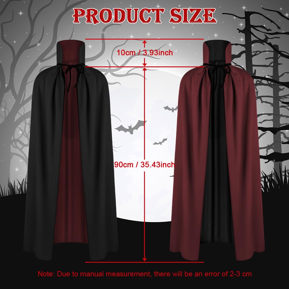 AOOWU Mantello Vampiro Bambini, Mantello Reversibile Mantello Rosso Nero di Halloween, Vampiro Collo Alto Mantello Unisex per Carnevale, Cosplay Travestimento, 90cm