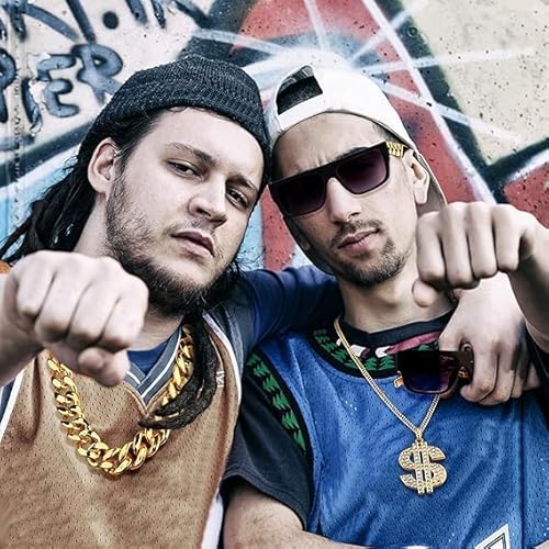 زي تنكري بنمط هيب هوب، سلسلة ذهبية مزيفة بنمط الثمانينيات والتسعينيات، نظارات شمسية بتصميم علامة الدولار وخاتم اصبع واقراط حلقية وسوار سلسلة ذهبية للرجال والنساء، أكريليك