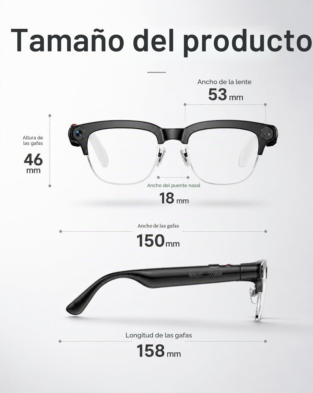 TOOBUR Gafas inteligentes AI con cámara 8MP, video HD 1080P anti-vibración, traducción en tiempo real y asistente de voz, llamadas por Bluetooth y audio de oído abierto para vlogs, viajes y reuniones