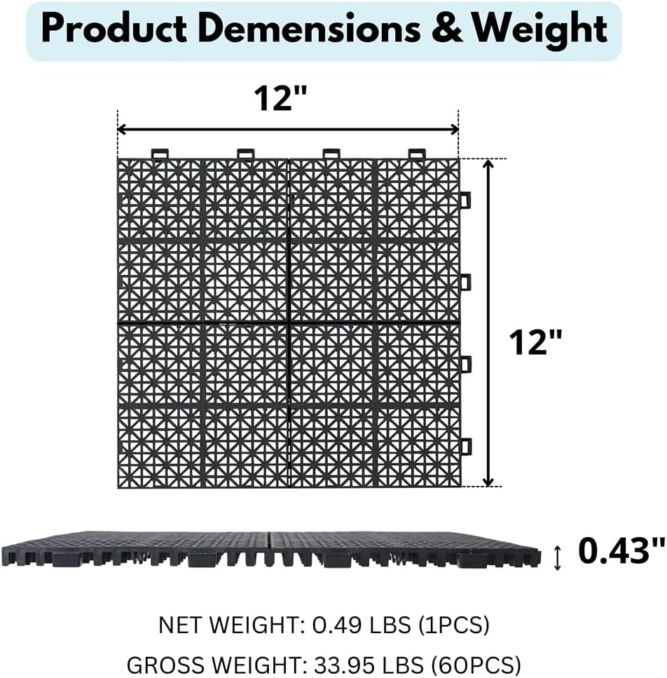 60枚パック プラスチック インターロッキングデッキタイル、30.54cm x 【効果的】 30.54cm パティオフローリング