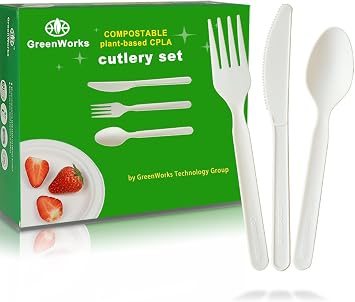 GreenWorks 150 Count 7" Heavy-duty Compostable Utensils Cutlery Set