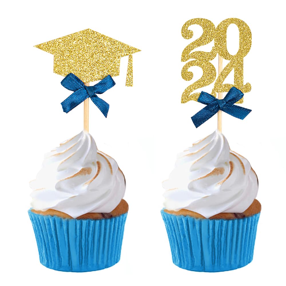 Graduation Cupcake Toppers, 24Pcs, Blue