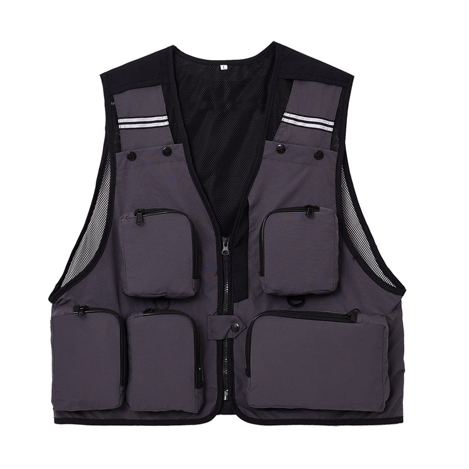 Hombre Multi Bolsillo Chaleco Chaleco Suelto Casual Pesca Sin Mangas Chaquetas De Trabajo Chaleco Ligero Al Aire Libre Senderismo Reporteros Outwear Top Gris Oscuro-L