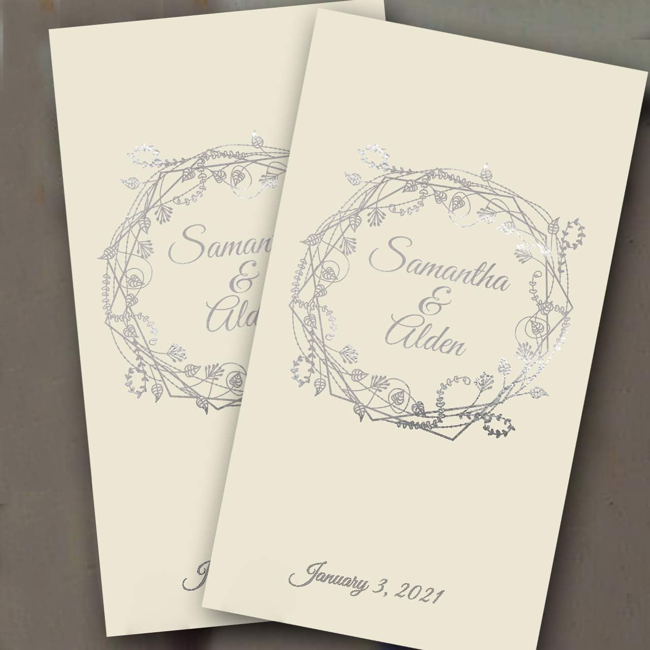 Vine Wreath Custom Guest Towel / 100 Ivory 3 Ply Paper Uncoined Disposable Towels With Choice Of Foil / 4 1/4" x 7 3/4" Folded Ecru Personalized Wedding Napkins/Made In The USA