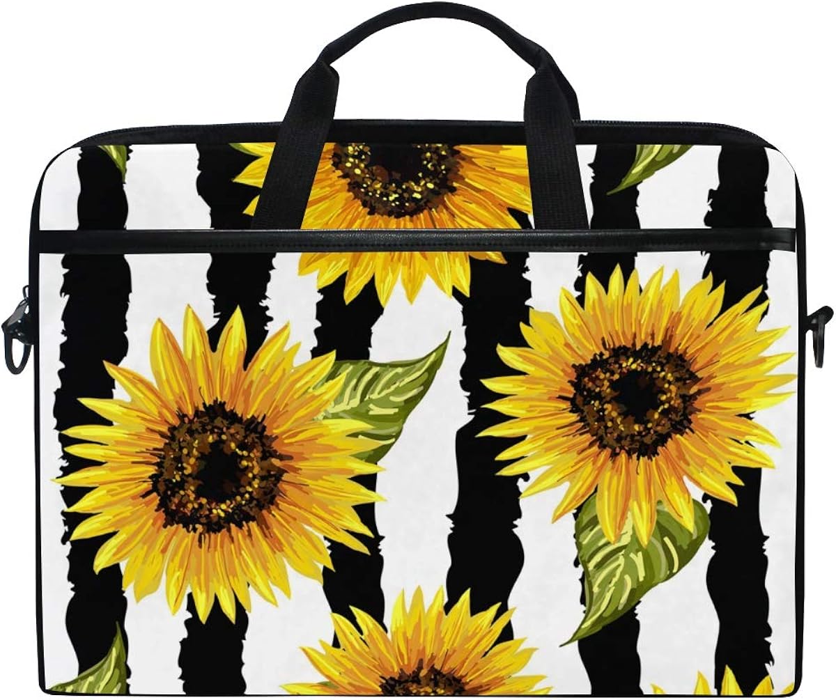 One-Day Sale: Up to 50% Off Floral Flower Sunflower Stripe 13 13.3 14 Inch Laptop Shoulder Messenger Bag Case Sleeve Briefcase with Handle Strap for Men Women Boys Girls
