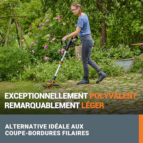 WORX Coupe Bordures 2 en 1 sans Fil 20V WG163E.1 diamètre de 30 cm se transforme en dresse bordures poignée Amovible capot de protection tête amovible 90° livré avec une batterie 2Ah et chargeur - vue 4