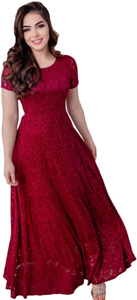 Vestido Feminino de Festa Longo Acinturado Mangas Curta Forrado Luxo e Glamour