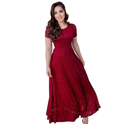 Vestido Feminino de Festa Longo Acinturado Mangas Curta Forrado Luxo e Glamour