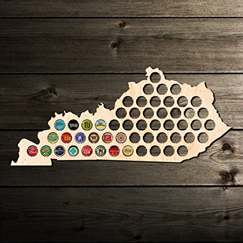 Kentucky Beer Cap Map - 23x10.3 inches - 53 caps - Beer Cap Holder Kentucky - Birch Plywood