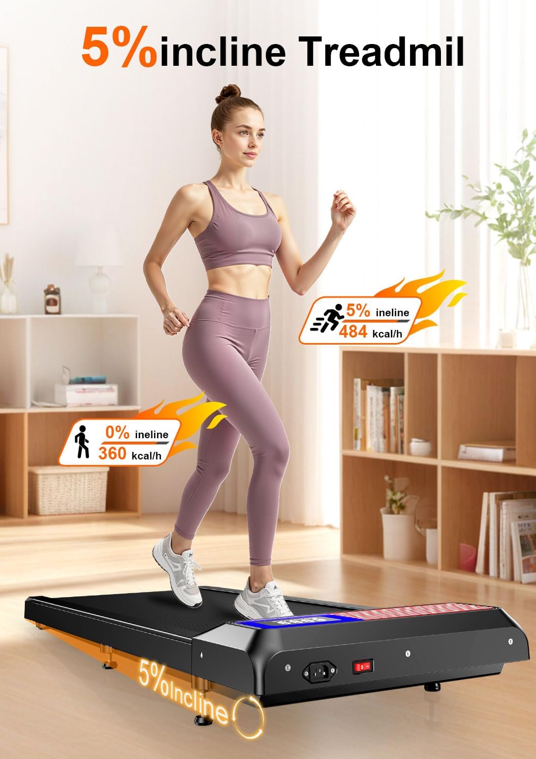 Walking Treadmill Pad Under-Desk with Incline - 2.5HP Home Running Pad LED Display Exercise Machine with Remote Control image 4